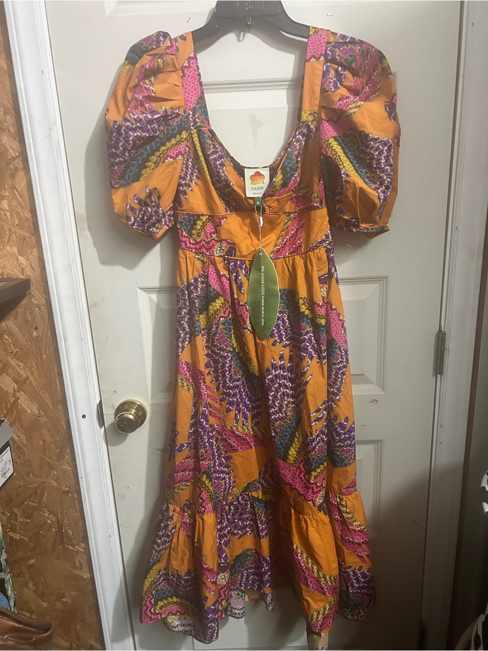 Bohemian Beaded MacawsPuff-Sleeve Midi Dress in Yellow Paisley Print - Picture 8 of 11